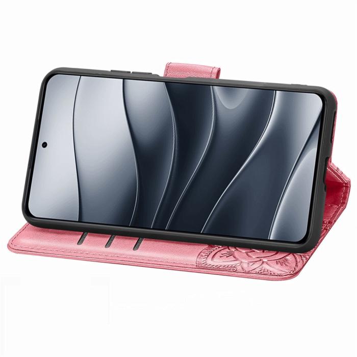 Bild 3, Xiaomi Redmi Note 14 5G Fodral Läder Fjäril Tryck Rosa