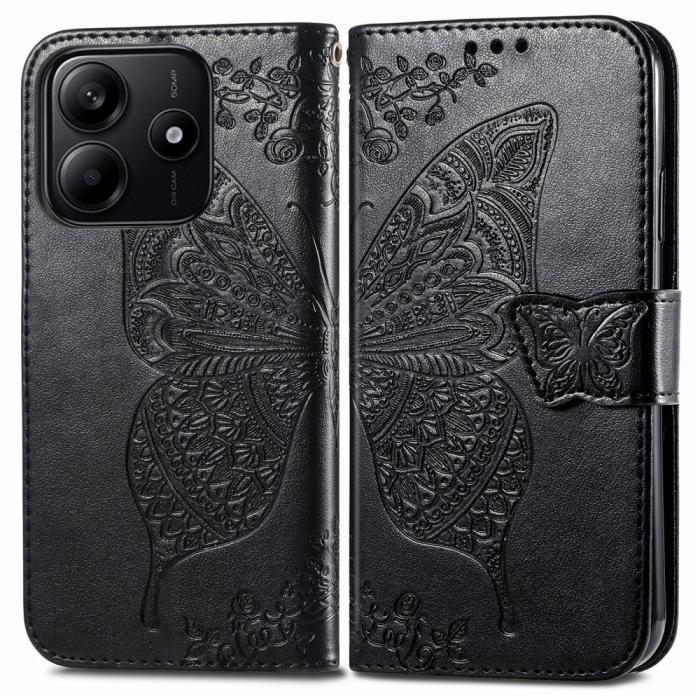 Bild 1, Xiaomi Redmi Note 14 5G Fodral Läder Fjäril Tryck Svart