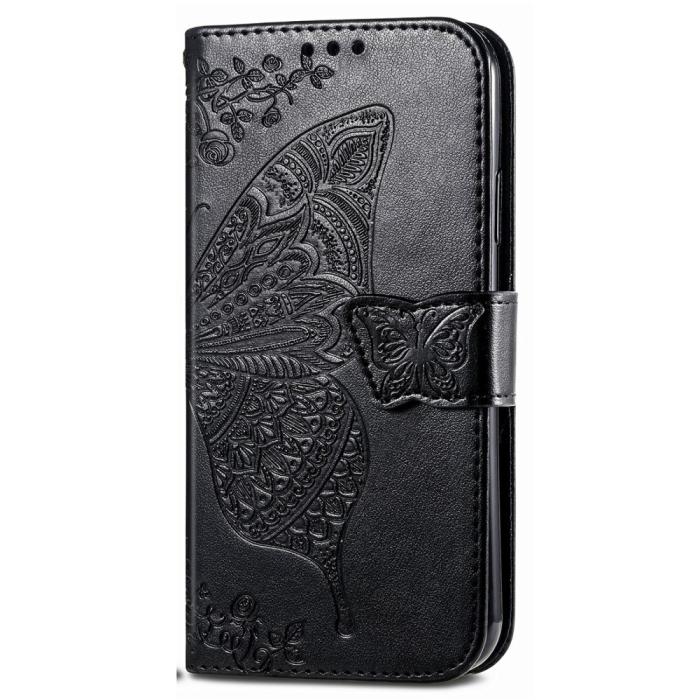 Bild 6, Xiaomi Redmi Note 14 5G Fodral Läder Fjäril Tryck Svart