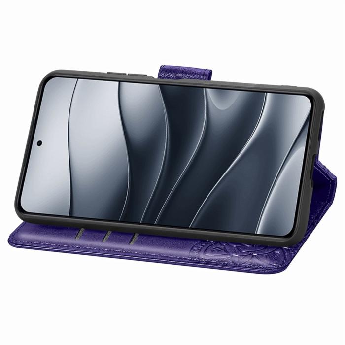 Bild 3, Xiaomi Redmi Note 14 5G Fodral Läder Fjäril Tryck Mörk Lila