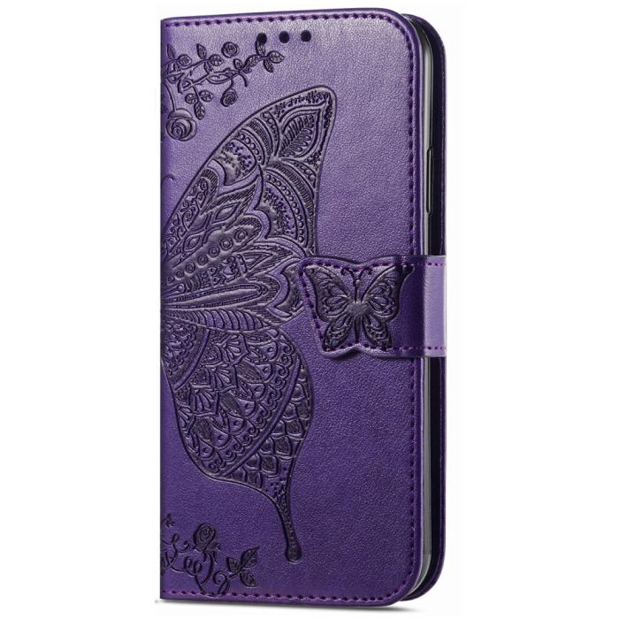 Bild 5, Xiaomi Redmi Note 14 5G Fodral Läder Fjäril Tryck Mörk Lila