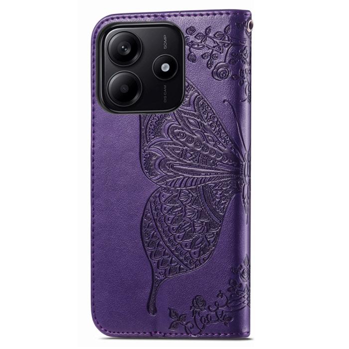 Bild 6, Xiaomi Redmi Note 14 5G Fodral Läder Fjäril Tryck Mörk Lila