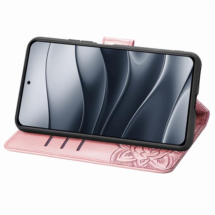 Bild 3, Xiaomi Redmi Note 14 5G Fodral Läder Fjäril Tryck Roséguld