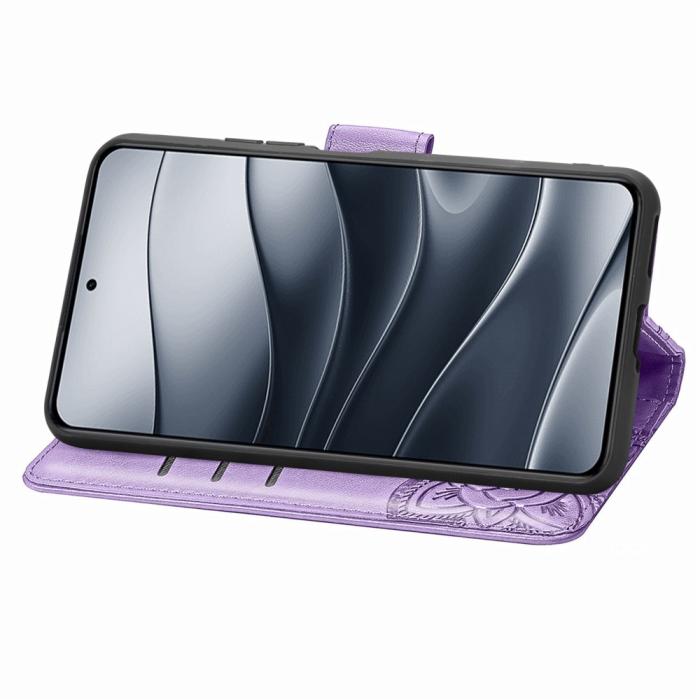 Bild 3, Xiaomi Redmi Note 14 5G Fodral Läder Fjäril Tryck Lila