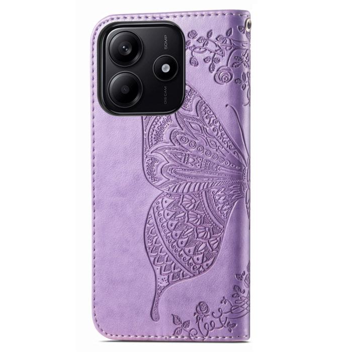 Bild 6, Xiaomi Redmi Note 14 5G Fodral Läder Fjäril Tryck Lila