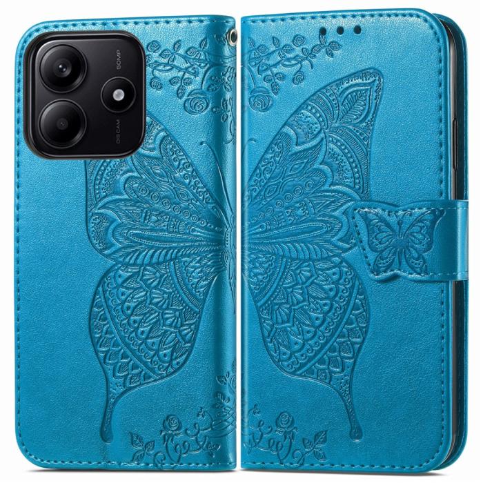 Bild 1, Xiaomi Redmi Note 14 5G Fodral Läder Fjäril Tryck Blå