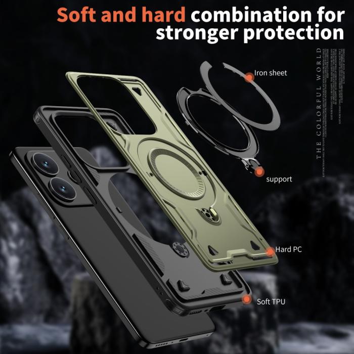 Bild 6, Xiaomi Redmi Note 14 5G Skal MagSafe Kickstand Hybrid Grön