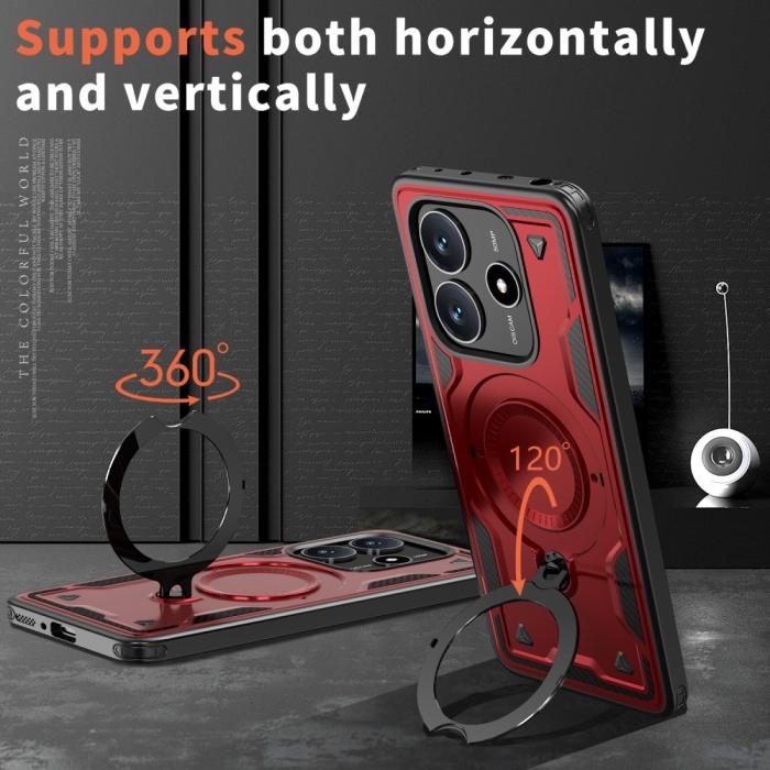 Bild 2, Xiaomi Redmi Note 14 5G Skal MagSafe Kickstand Hybrid Röd
