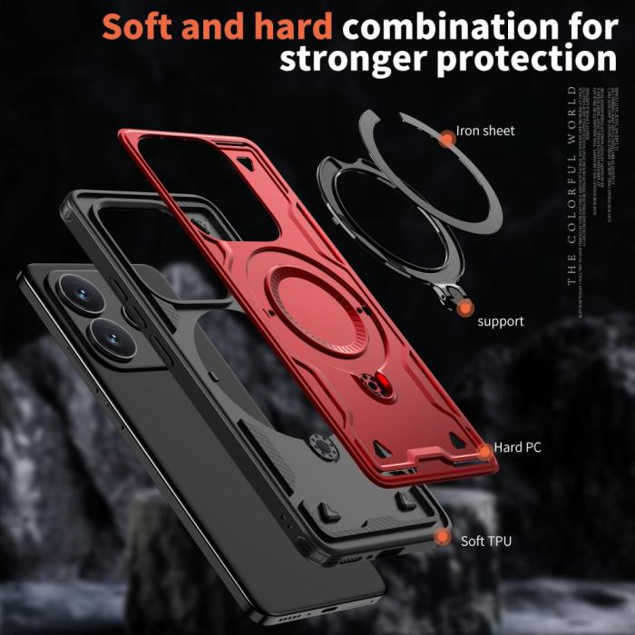 Bild 6, Xiaomi Redmi Note 14 5G Skal MagSafe Kickstand Hybrid Röd