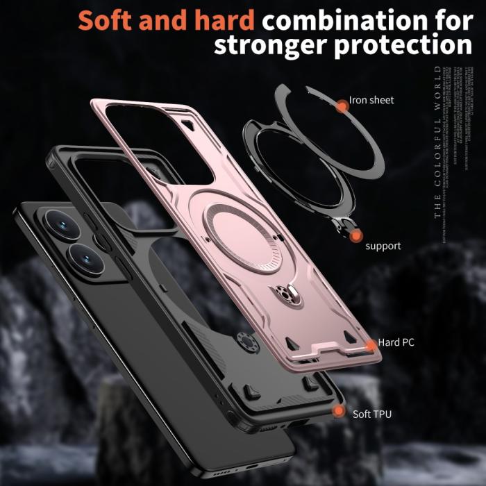 Bild 6, Xiaomi Redmi Note 14 5G Skal MagSafe Kickstand Hybrid Roséguld
