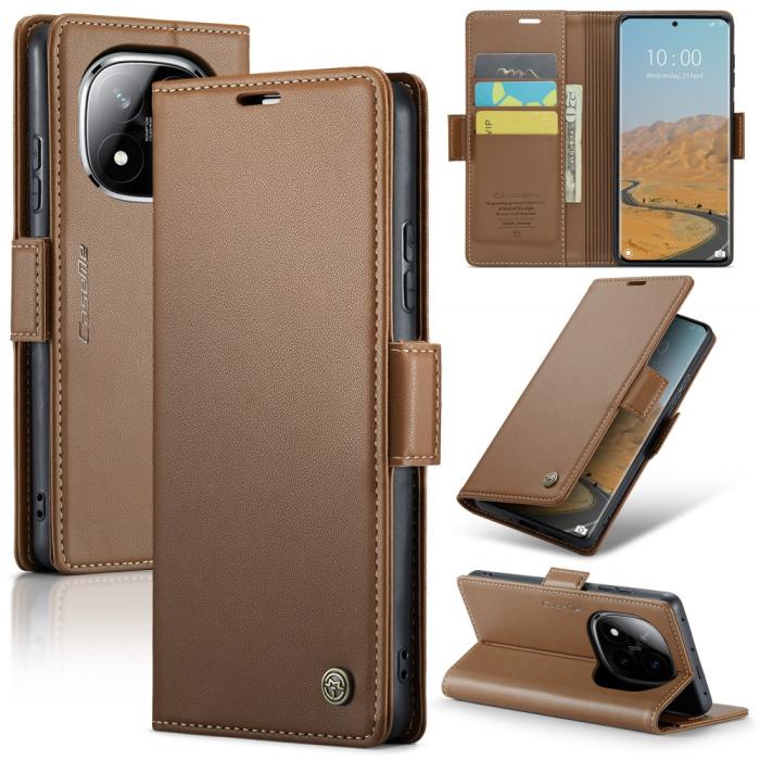 Bild 1, CASEME Redmi Note 14 Pro/Pro Plus 5G Fodral RFID Läder Brun