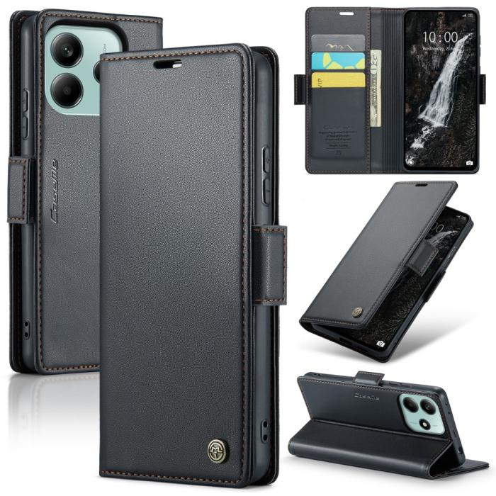Bild 1, CASEME Xiaomi Redmi Note 14 5G Fodral RFID Läder Svart