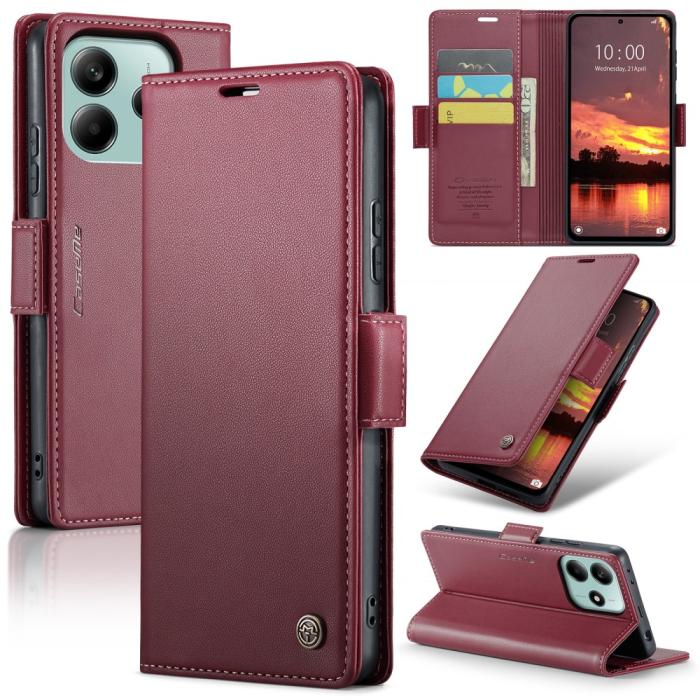 Bild 1, CASEME Xiaomi Redmi Note 14 5G Fodral RFID Läder Röd