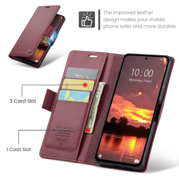 Bild 6, CASEME Xiaomi Redmi Note 14 5G Fodral RFID Läder Röd