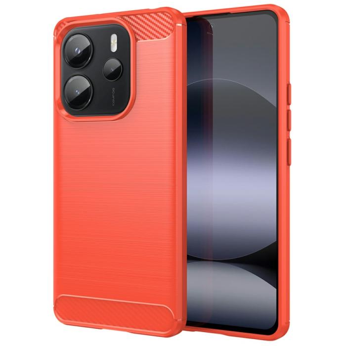 Bild 1, Xiaomi Redmi Note 14 4G Skal Borstad Stål Textur Röd