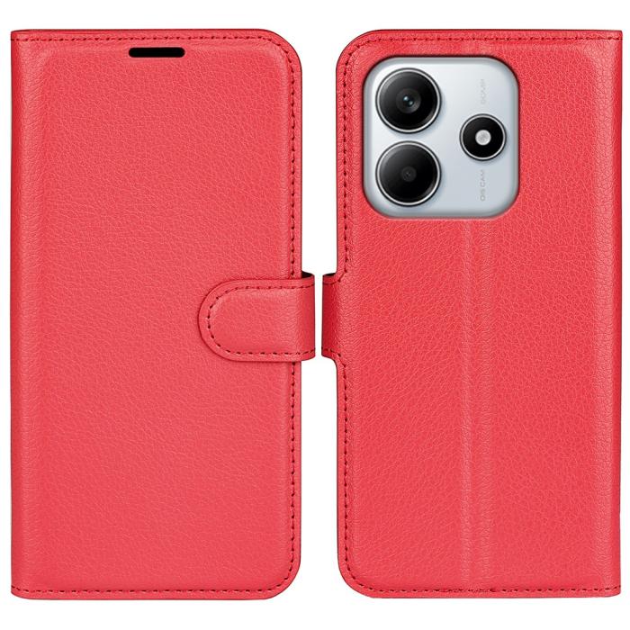 Bild 1, Xiaomi Redmi Note 14 4G Fodral Litchi Läder Röd