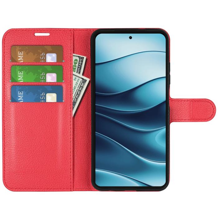 Bild 2, Xiaomi Redmi Note 14 4G Fodral Litchi Läder Röd