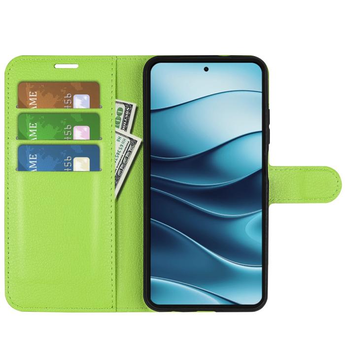 Bild 2, Xiaomi Redmi Note 14 4G Fodral Litchi Läder Grön