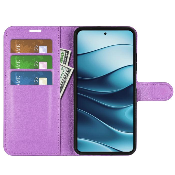 Bild 2, Xiaomi Redmi Note 14 4G Fodral Litchi Läder Lila