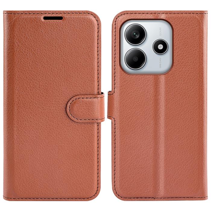 Bild 1, Xiaomi Redmi Note 14 4G Fodral Litchi Läder Brun