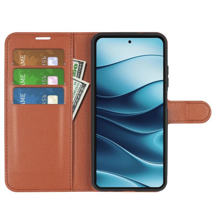 Bild 2, Xiaomi Redmi Note 14 4G Fodral Litchi Läder Brun
