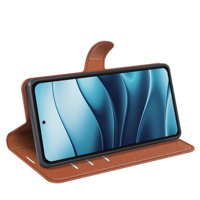 Bild 3, Xiaomi Redmi Note 14 4G Fodral Litchi Läder Brun