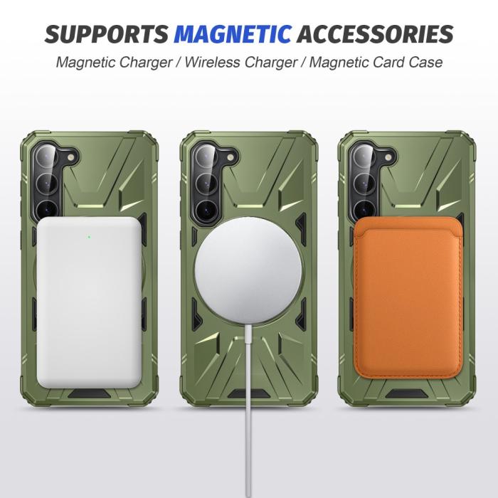 Bild 3, Samsung Galaxy S25/S24 Skal MagSafe Kickstand Hybrid Grön