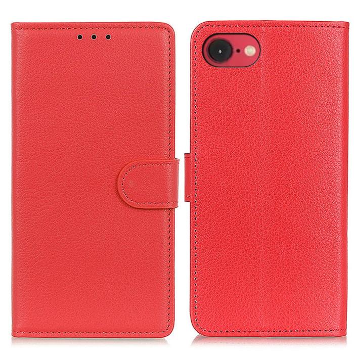 Bild 1, iPhone 16e Fodral Litchi Läder Röd