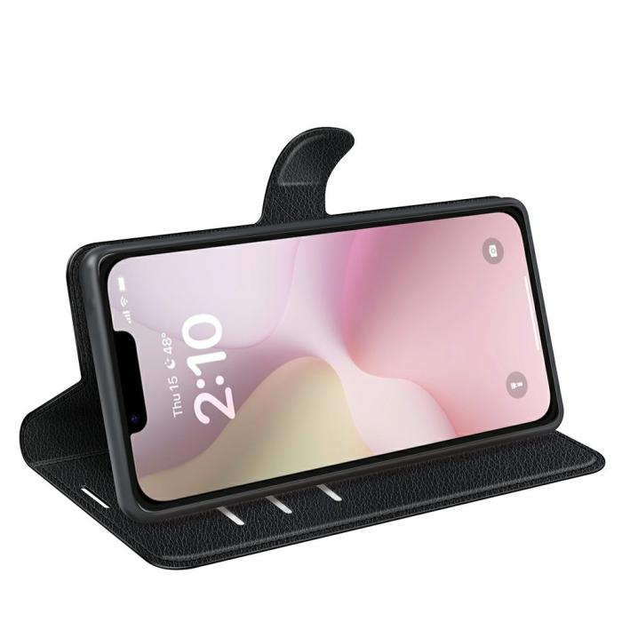 Bild 3, iPhone 16e Fodral Litchi Läder Svart