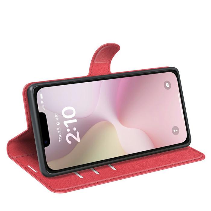 Bild 3, iPhone 16e Fodral Litchi Läder Röd