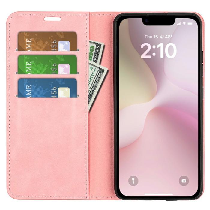 Bild 2, iPhone 16e Fodral Flip Skin Touch Rosa