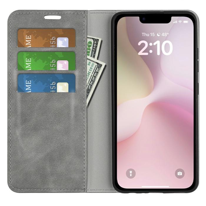 Bild 2, iPhone 16e Fodral Flip Skin Touch Grå