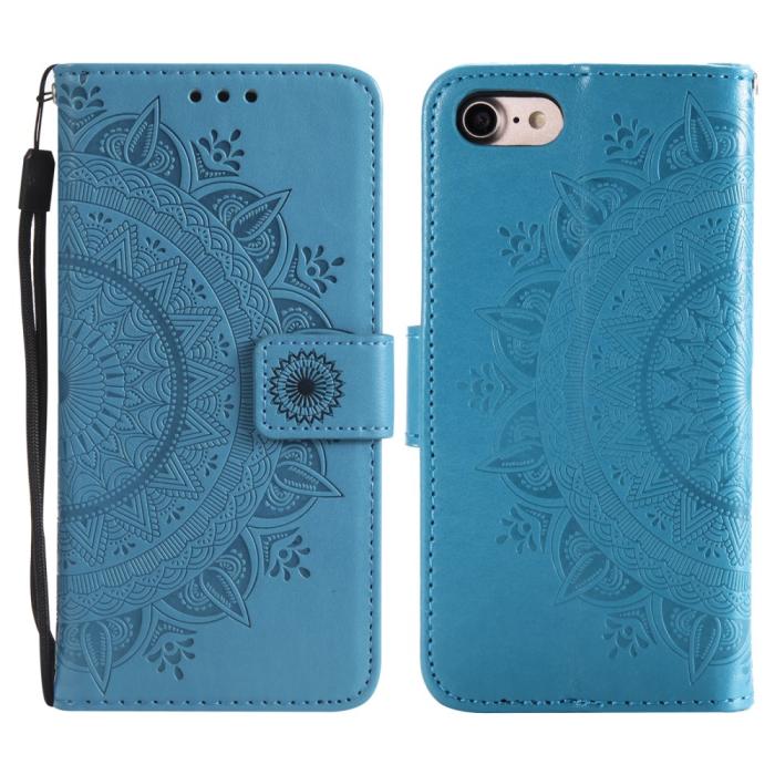 Bild 1, iPhone 16e Fodral Mandala Läder Blå