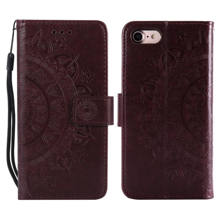 Bild 1, iPhone 16e Fodral Mandala Läder Brun
