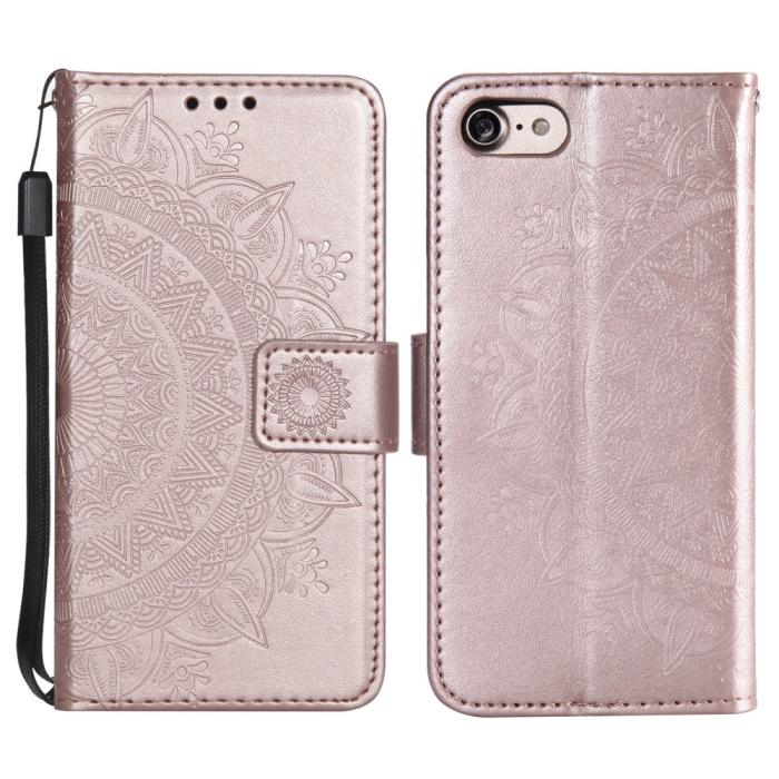 Bild 1, iPhone 16e Fodral Mandala Läder Roséguld