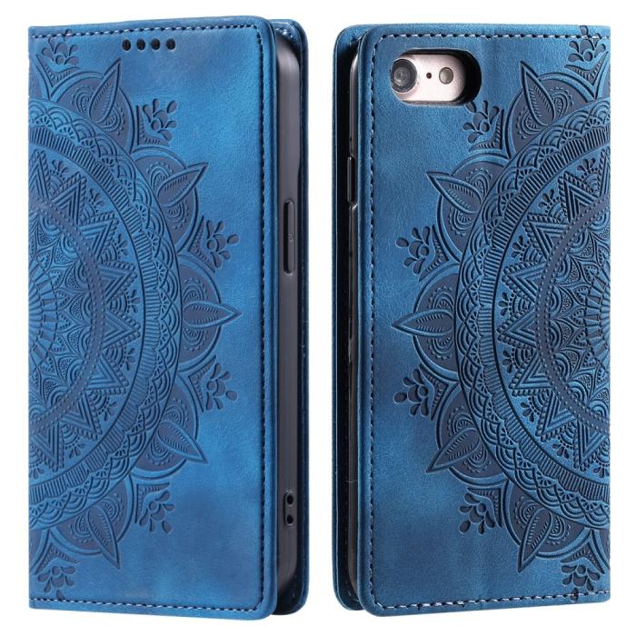 Bild 1, iPhone 16e Fodral Flip Mandala Läder Blå