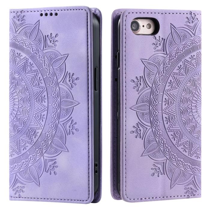 Bild 1, iPhone 16e Fodral Flip Mandala Läder Lila