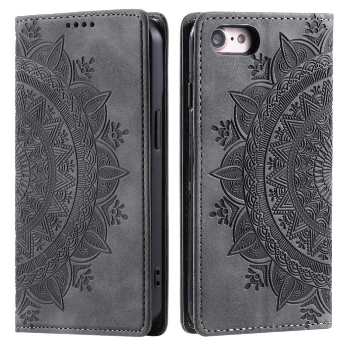 Bild 1, iPhone 16e Fodral Flip Mandala Läder Grå