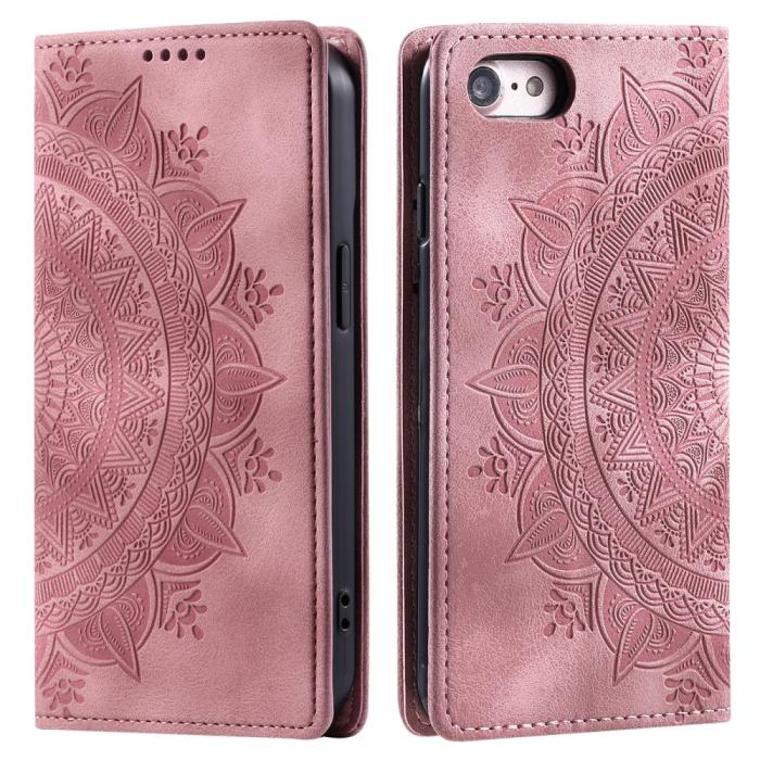 Bild 1, iPhone 16e Fodral Flip Mandala Läder Roséguld