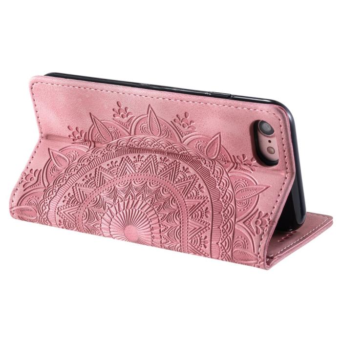 Bild 3, iPhone 16e Fodral Flip Mandala Läder Roséguld