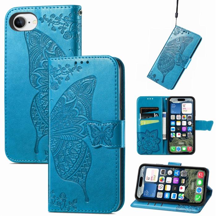 Bild 1, iPhone 16e Fodral Med Fjäril Tryck Blå
