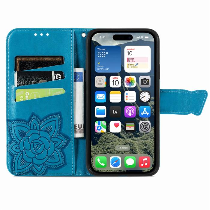 Bild 3, iPhone 16e Fodral Med Fjäril Tryck Blå