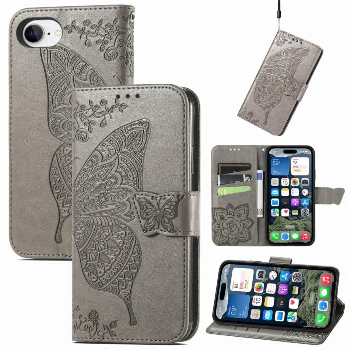 Bild 1, iPhone 16e Fodral Med Fjäril Tryck Grå