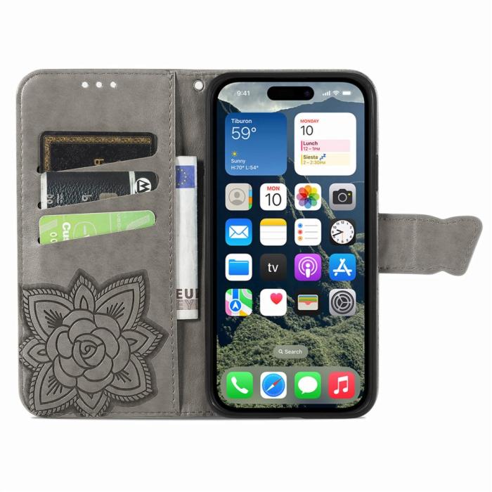 Bild 3, iPhone 16e Fodral Med Fjäril Tryck Grå