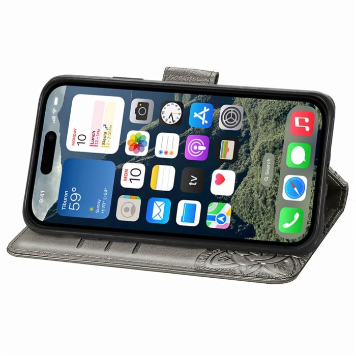 Bild 4, iPhone 16e Fodral Med Fjäril Tryck Grå