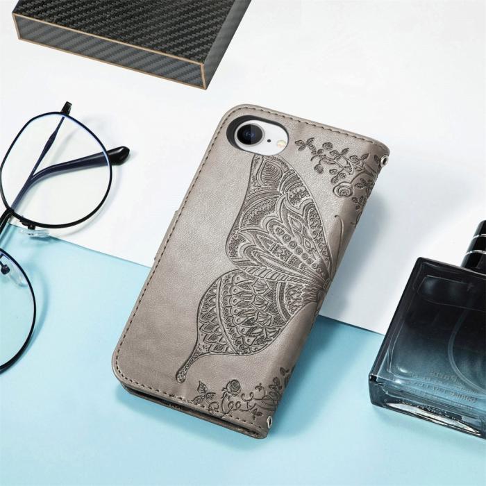 Bild 6, iPhone 16e Fodral Med Fjäril Tryck Grå