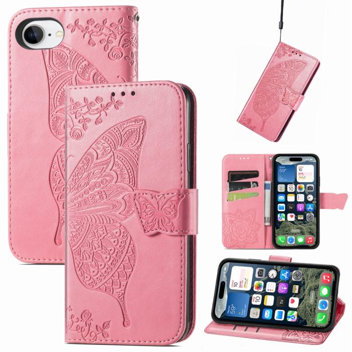 Bild 1, iPhone 16e Fodral Med Fjäril Tryck Rosa