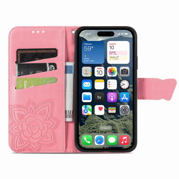 Bild 3, iPhone 16e Fodral Med Fjäril Tryck Rosa