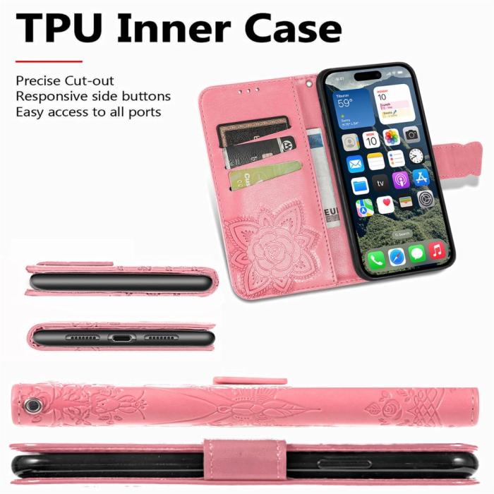 Bild 6, iPhone 16e Fodral Med Fjäril Tryck Rosa