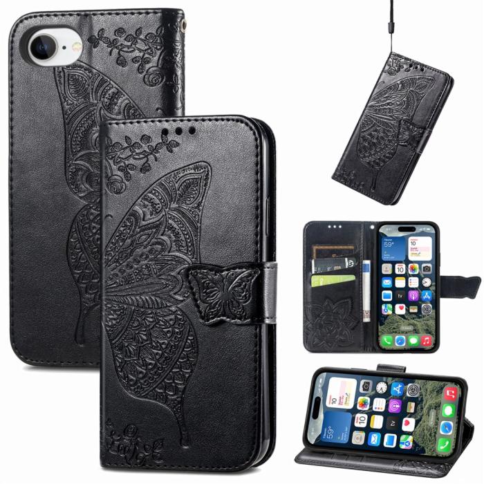 Bild 1, iPhone 16e Fodral Med Fjäril Tryck Svart